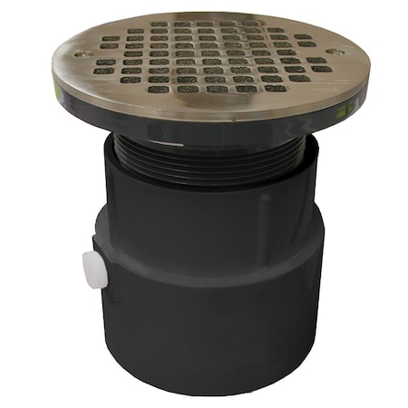 Jones Stephens 4in. PVC Over Pipe Fit Drain Base with 3-1/2in. Plastic Spud and 6in. Nickel Bronze Strainer D53086